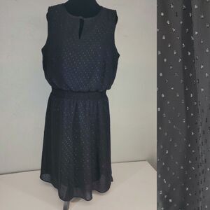Chico's Black Metallic Dot Sleeveless Smocked Waist Chiffon Dress Womens 12 2